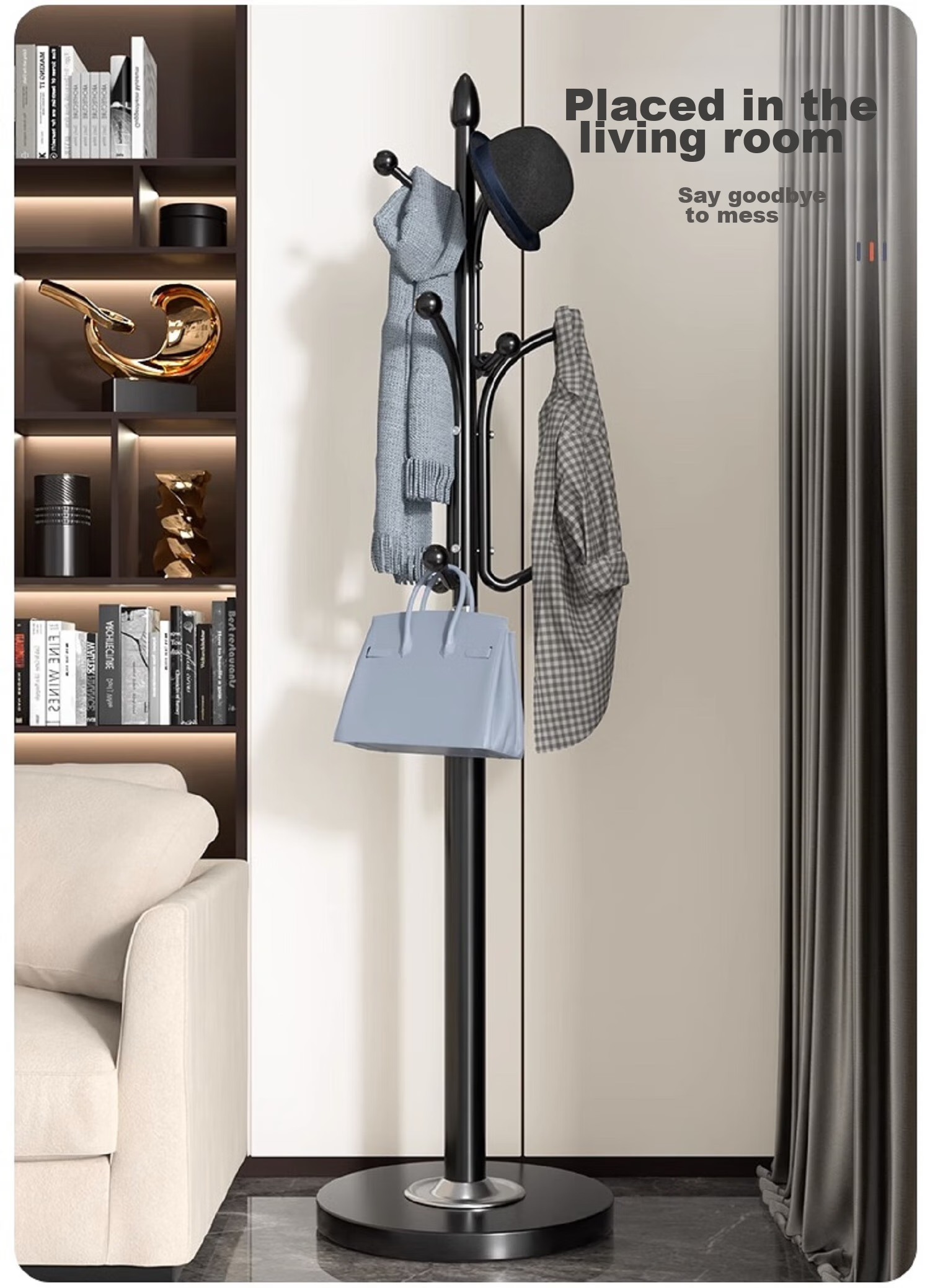 Qiyinge Floor-Standing Clothes Rack, Bedroom Coat Stand, Iron Art Hanger for Living Room, Large Coat Stand with Storage 16