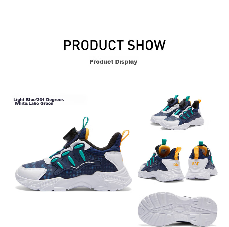 361° Children's Shoes, Kids' Sports Shoes, Winter Girls' Lightweight Leather Casual Shoes with Rotary Buckle, Blue, Size 32 49