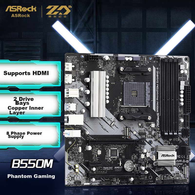 ASRock B550M Phantom Gaming 4 Motherboard, Supports CPU 5600/5600GT/5800X3D (AMD B550/Socket AM4)