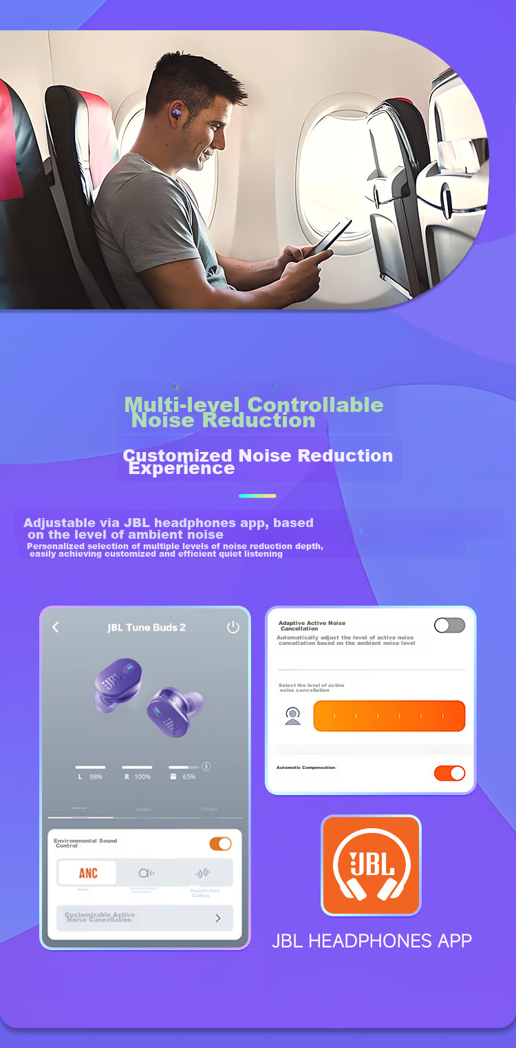 JBL TUNE BUDS2 New Wireless Bluetooth Earphones, Liulidou Second Generation, Ultra-Long Battery Life Noise-Cancelling Headphones, Compatible with Huawei And Apple Phones, Transparent Black 10