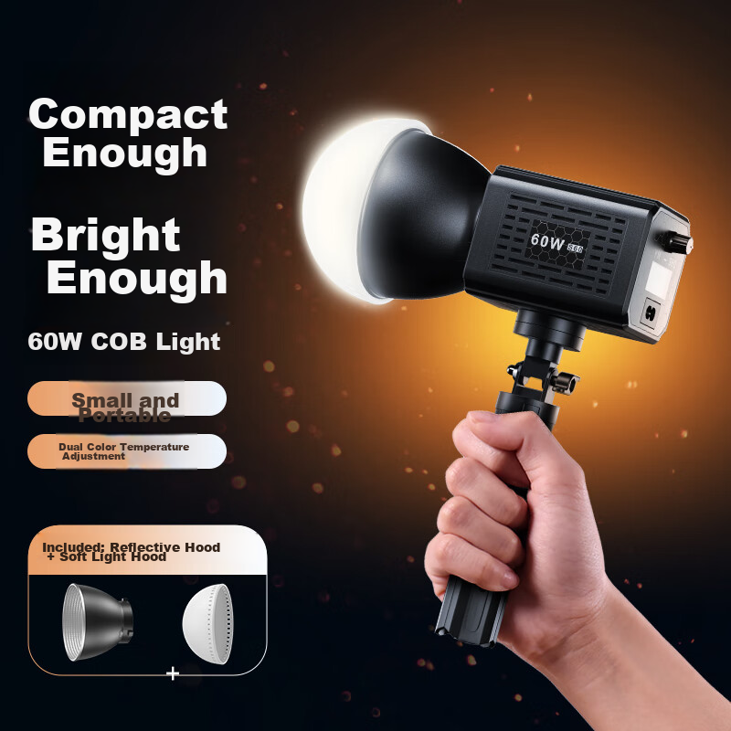 CRENOV [12000mAh] 60W Dual Color Temperature COB Fill Light with Built-In Battery, Desktop Live Streaming Professional Photography Studio Clothing Studio Continuous Lighting Indoor Photography Portable Fill Light