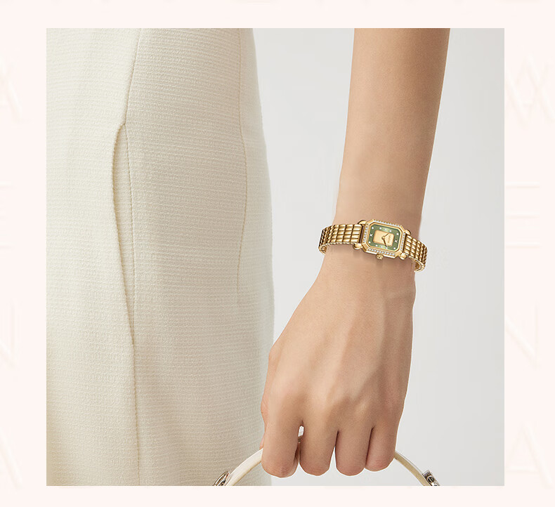 Davena Small Gold Brick Watch for Women, Small Dial Luxury Niche Birthday Gift for Girlfriend, Gold with Green Face 6