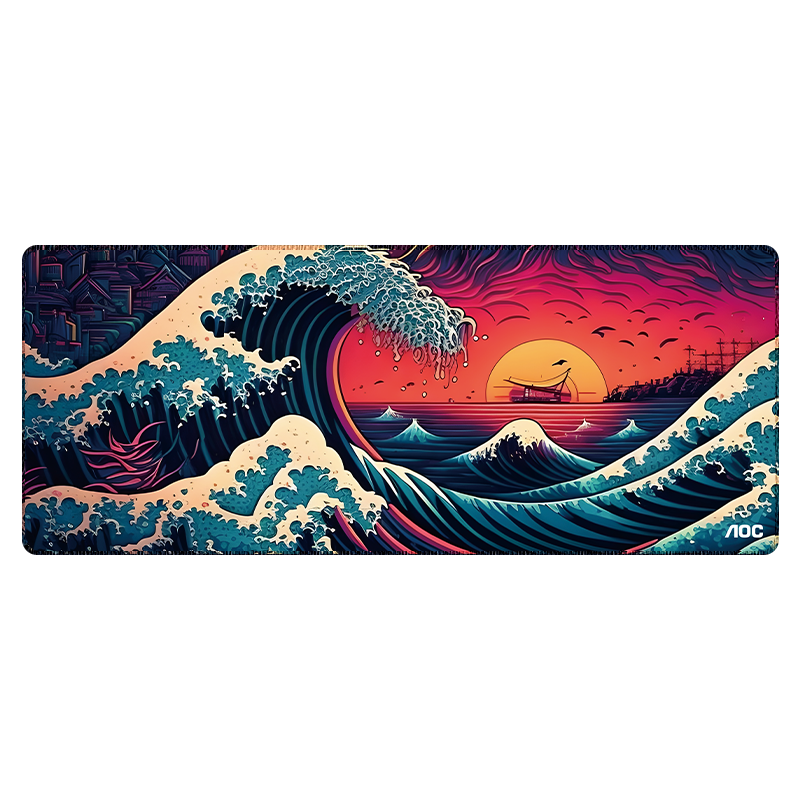 AOC Gaming Long Mouse Pad, Extra Large 1000*400*3mm, Thickened with Locked Edges, Office Keyboard Computer Desk Pad M191, Ukiyo-E Black