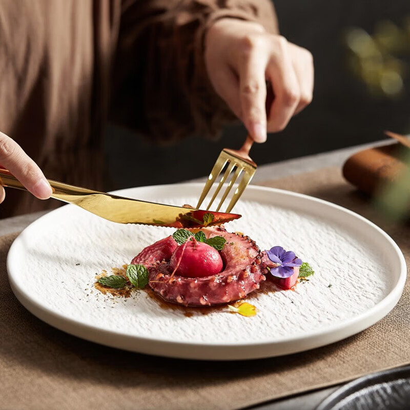 Chuanqi Japanese Style Ceramic Western Dinner Plate 10.5 Inch White Large Flat Plate for Steak and Fruit