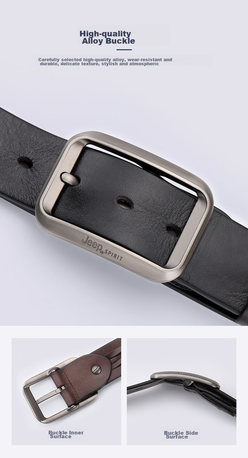 JEEP SPIRIT Men's Belt, Top-Grain Leather, Fashionable Pin Buckle, Suitable for Young And Middle-Aged Men, Gift for Boyfriend, Husband, Father's Day Present 9