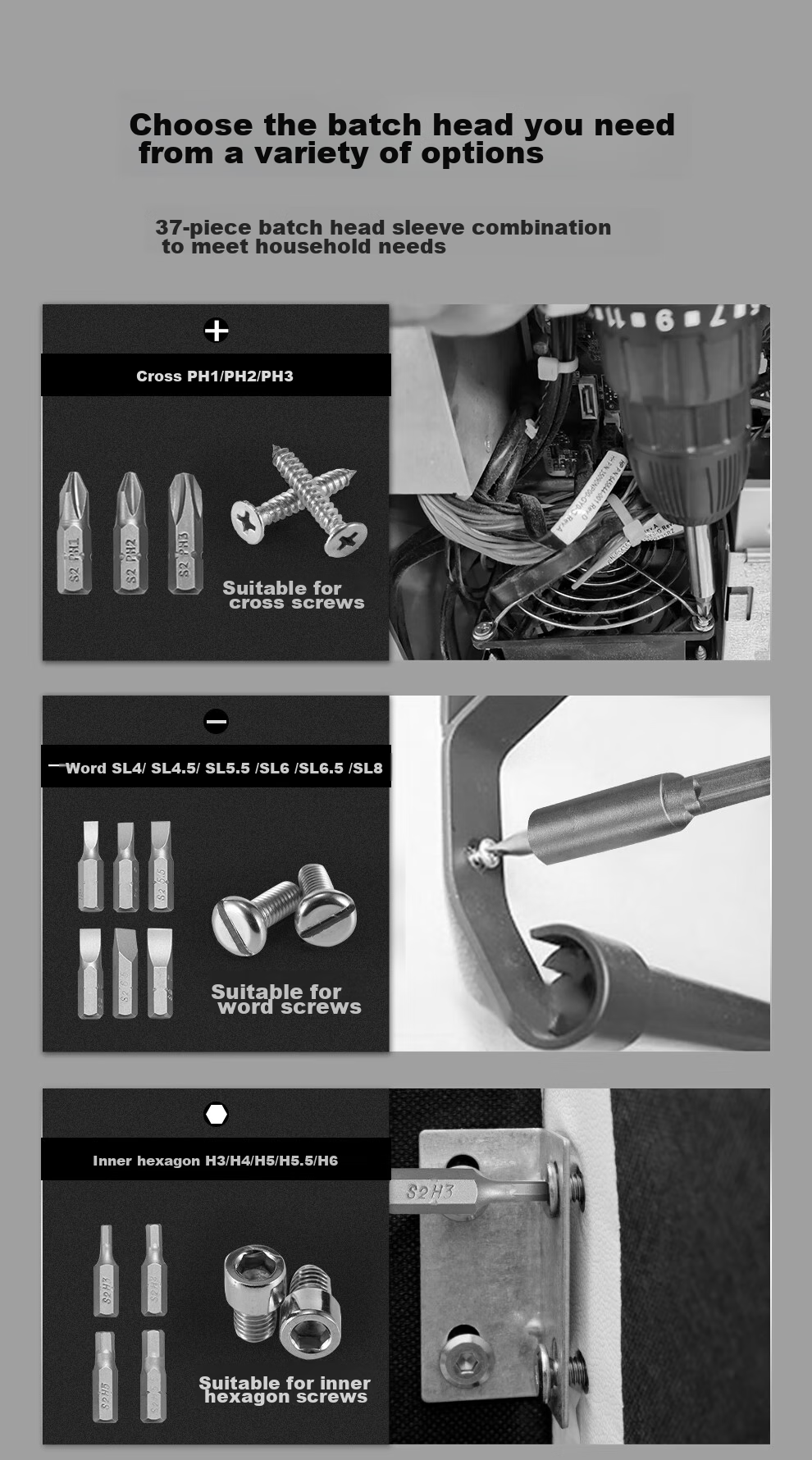 MASTERPROOF Electric Screwdriver, Hexagonal Multi-Size S2 Bit Set, Power Driver Tool Kit with Socket, Ratchet Extension Rod 16
