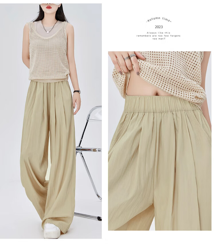 LangSha Women's Pants, Spring And Autumn Thin Style, Slimming Draping Straight Wide-Leg, Casual Loose Linen Floor-Length Loungewear 10