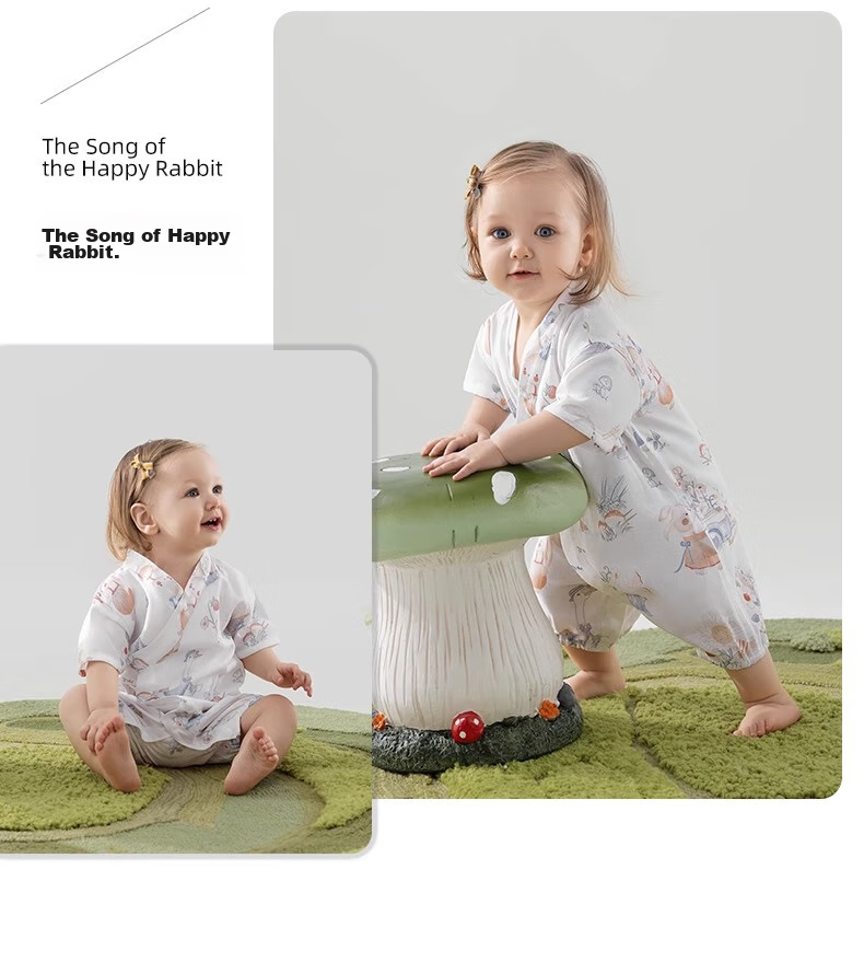 Beitaisi Baby Clothes, Summer Thin Bamboo Cotton Onesie, Newborn Gauze Romper, Short-Sleeve Infant Pajamas 23