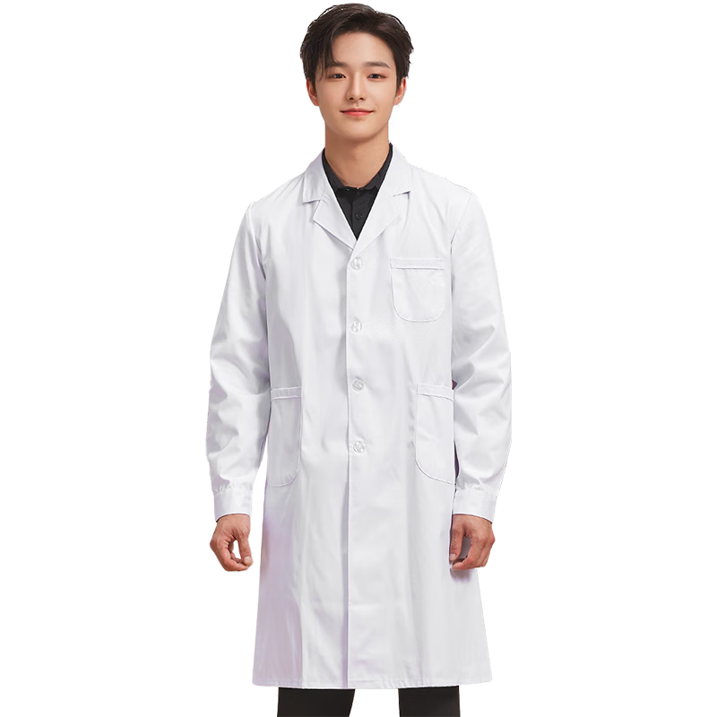 Gongpinxing Unisex Long Sleeve White Lab Coat Workwear Intern Laboratory Elastic Cuffs