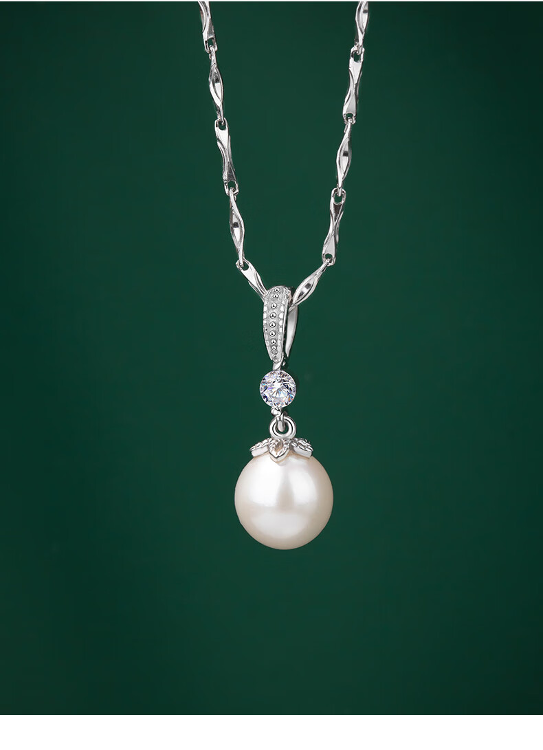 Qlady Sterling Silver Freshwater Pearl Necklace for Women, Collarbone Chain Elegant Silver Pendant Birthday Valentine's Day Gift for Wife Girlfriend 3