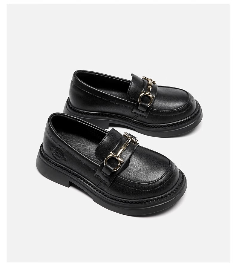 Eierkang Black Leather Girls' Princess School Shoes Non-Slip Student Performance Shoes Black Size 29 9
