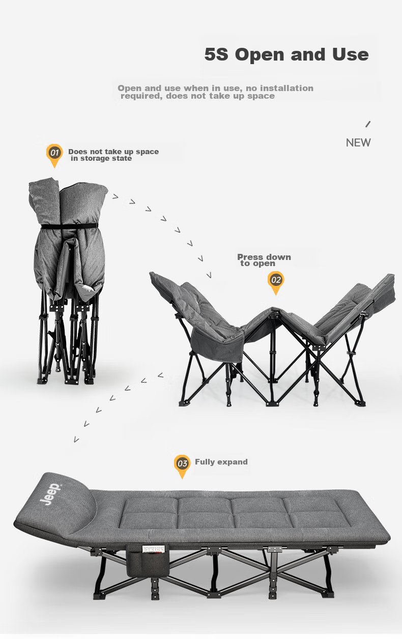 JEEP Folding Bed Lounger, Nap Bed, Office Single Bed Mattress, Integrated Siesta Bed, Camp Bed, Khaki Color 6