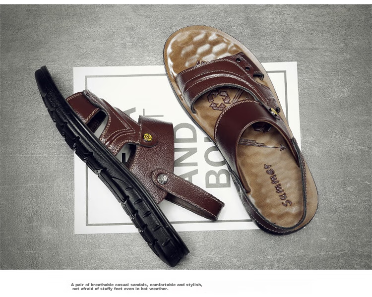 CARTELO Genuine Leather Sandals for Men, Breathable Top-Grain Leather Beach Shoes, Men's Outdoor Dual-Wear Slippers 9252 Brown Size 38 13
