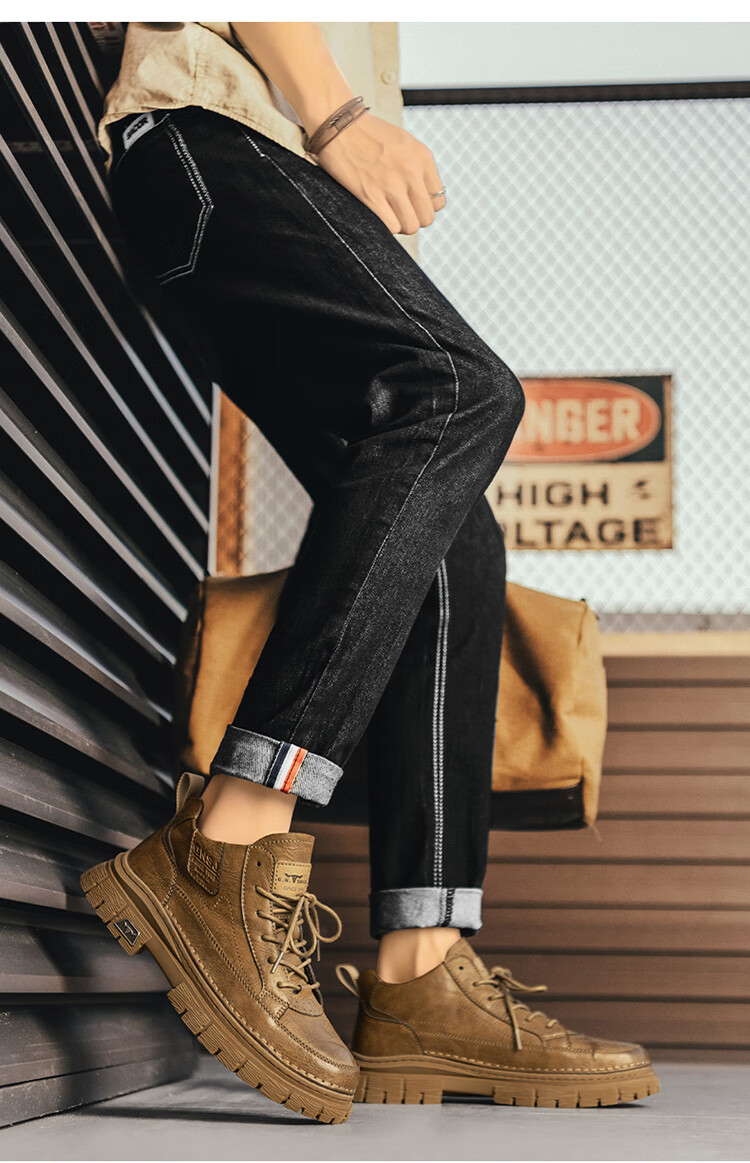 Bull Family Martin Boots Men New British Style Mid-High Casual Shoes Outdoor Fleece-Lined Warm Work Boots for Men 16