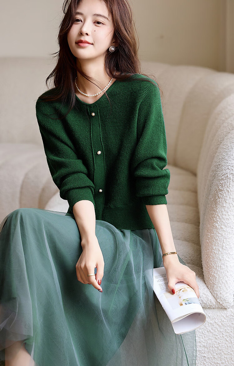 DME Ballet Style Set Spring Autumn Round Neck High Elastic Knit Sweater Mesh Slip Dress Flowing Two-Piece Set Women Black L 5