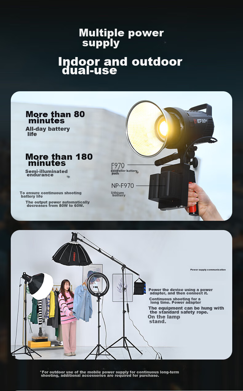 JINBEI EF80BI Fill Light, LED Handheld, Indoor And Outdoor Photography, Videography Interview Lighting, Video Live Streaming Light, Portrait Beauty Food Jewelry Photography Light, Outdoor Portable Constant Soft Light 8