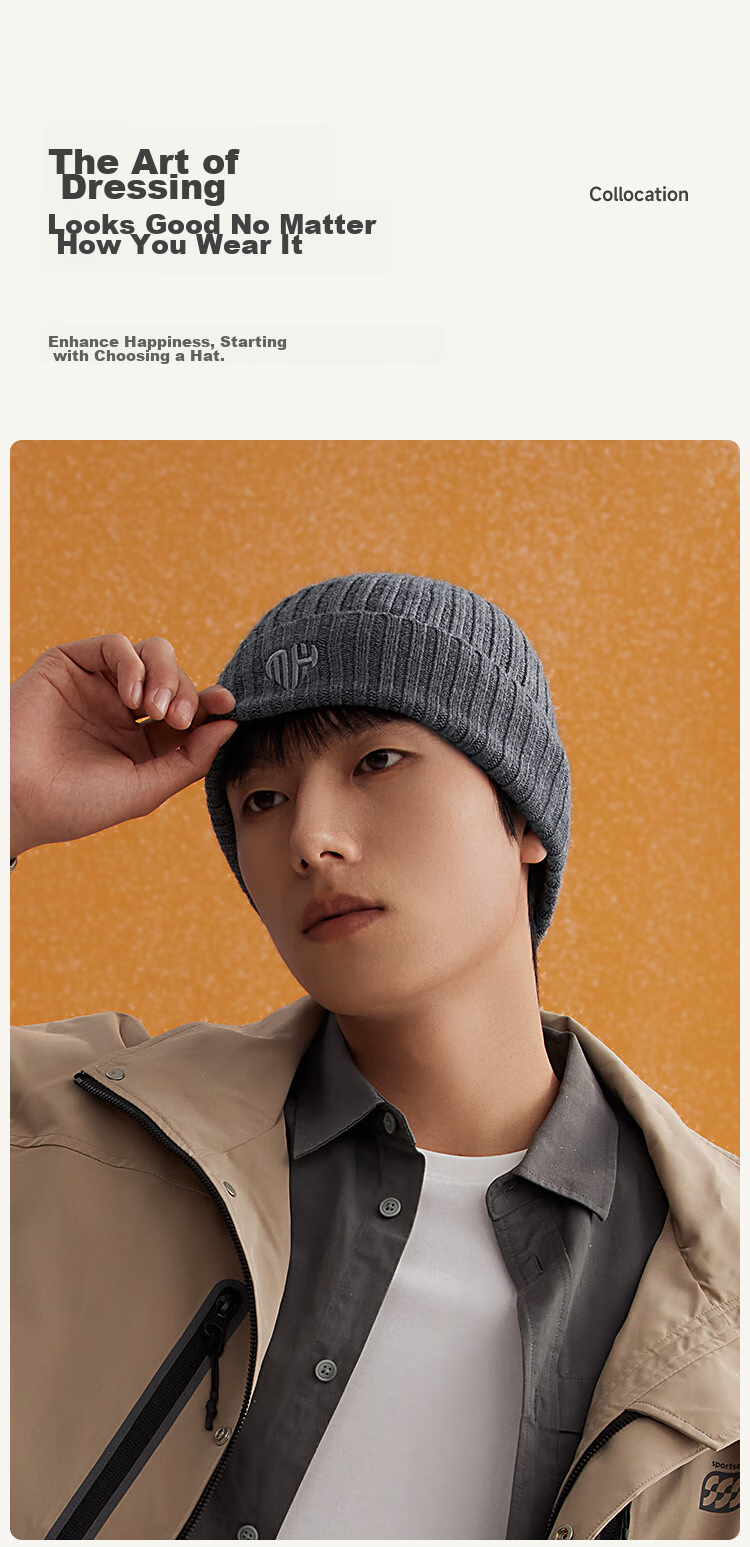 HLA Men's Wool Blend Hat, Autumn And Winter Warm Fleece-Lined Knitted Cap for Men And Women, Zodiac Year Qiwei Red 21