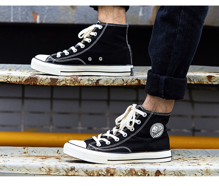 Warrior High-Top Canvas Shoes, Retro Unisex Couple Sneakers, Casual Shoes for Men, Sports Running Shoes, 402 Black, Size 37 11
