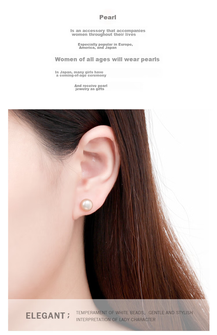 PearlQueen 8-8.5mm Pearl Earrings, S925 Silver Elegant Pearls Studs, Gift for Girlfriend, One Box of Three Pairs 6