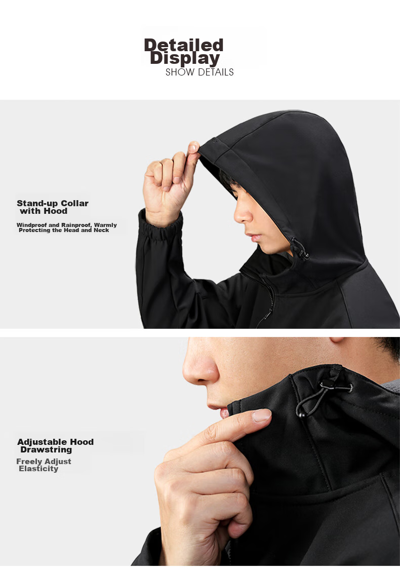 CAMEL Outdoor Soft Shell Jacket for Couples, Waterproof And Windproof, Fleece-Lined Hooded Coat, Trendy AA32263652A 29