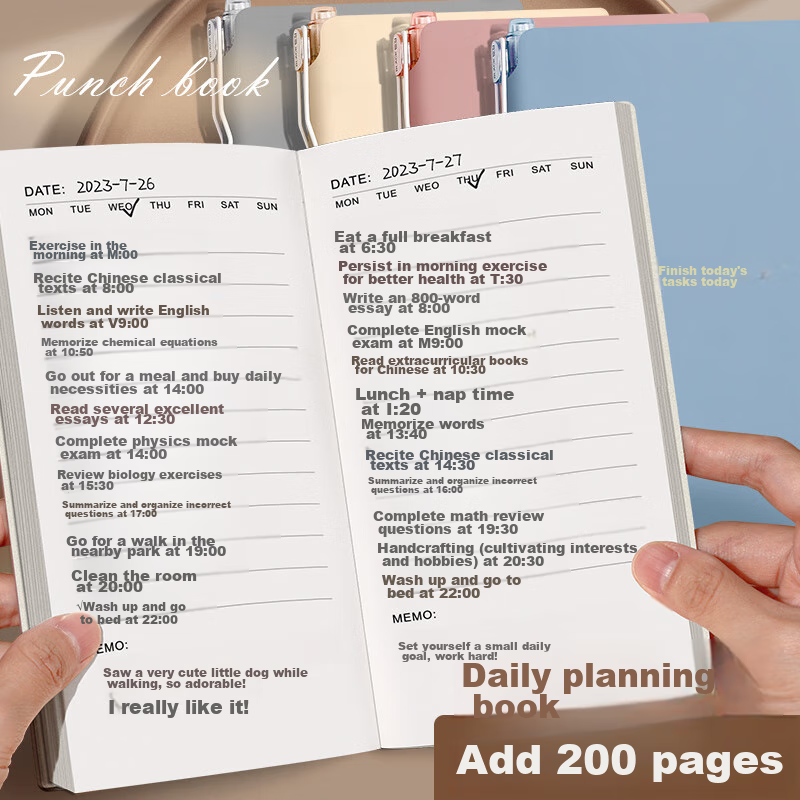 Ujia Daily Planner, Study Schedule, Time Management Organizer, A6 Portable, Work Efficiency Handbook, Calendar, Journal, To-Do List, Planner, Gray-Blue