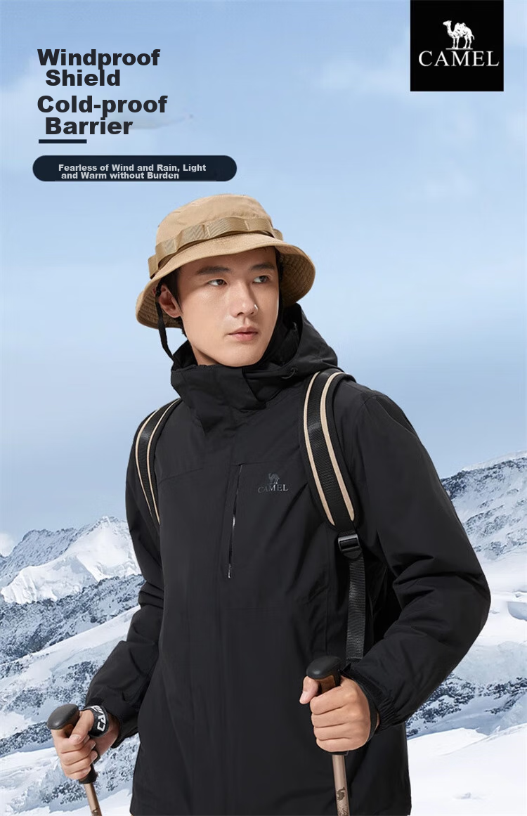 CAMEL Men's Three-In Jacket with Detachable Fleece Inner Layer, Triple Protection Coat A1W231121AX 1