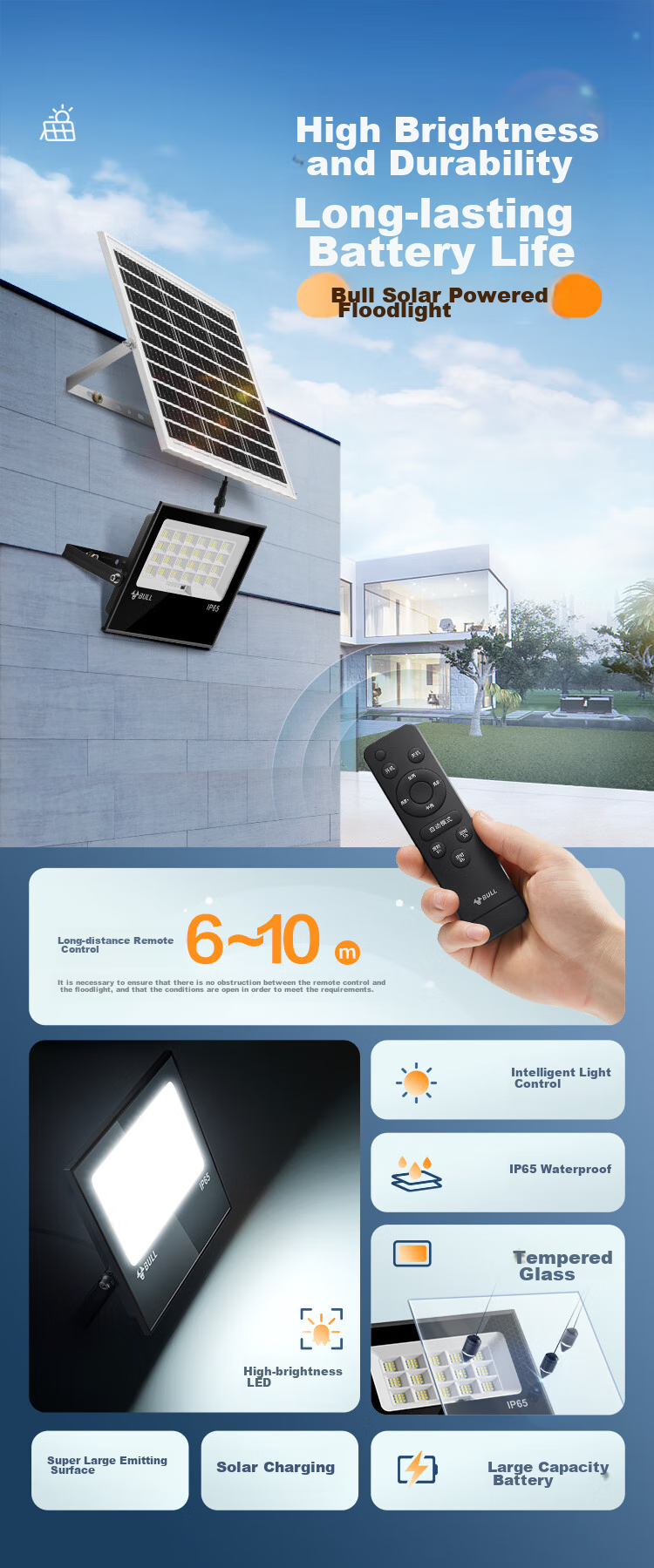 BULL Solar Light, Outdoor Garden Light, Tempered Glass, Smart Light Control, Remote Control MG-C150B 2