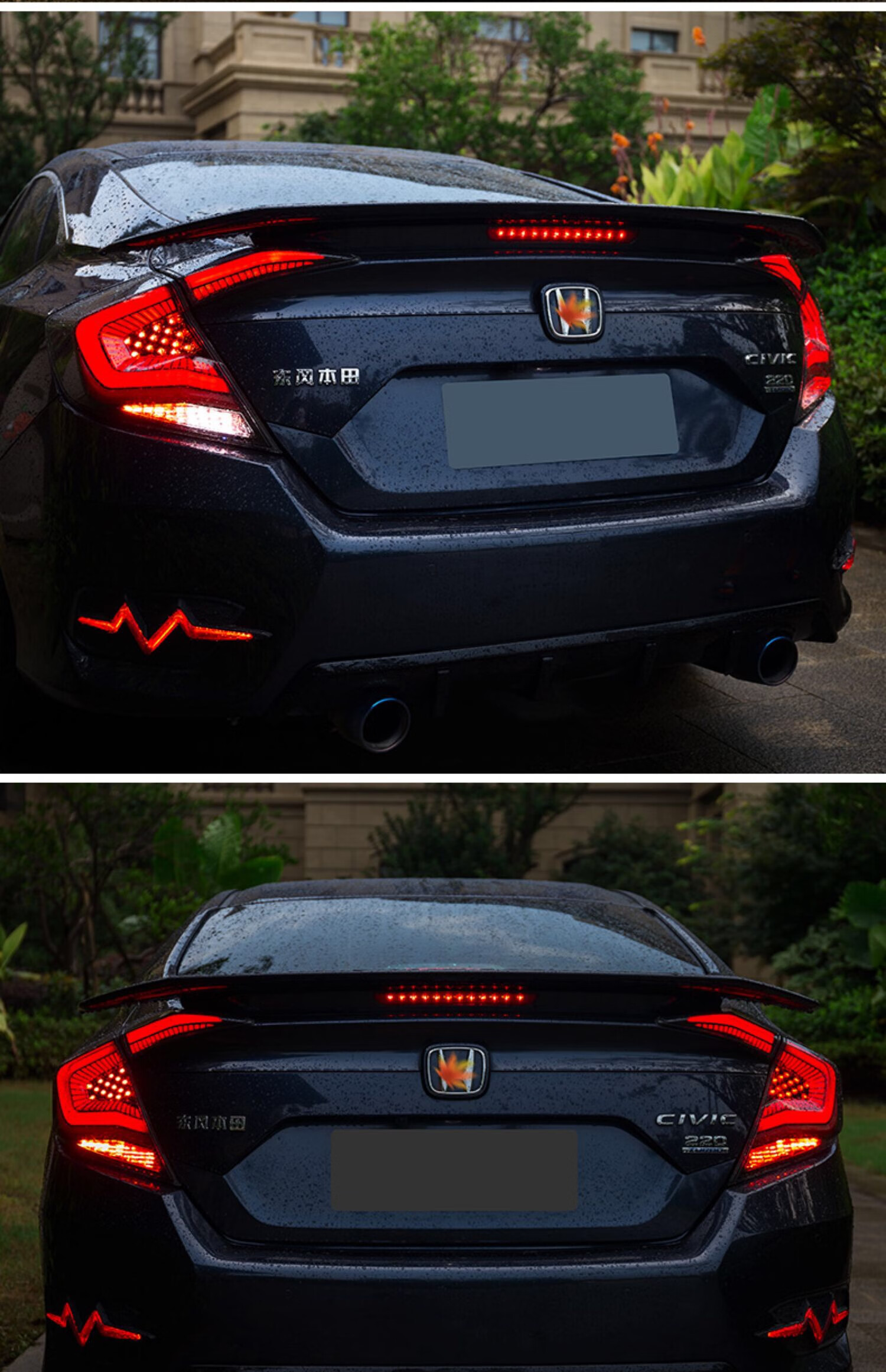 tyui适用于16-19款十代思域尾灯总成改装le流光转向熏黑概念版尾灯