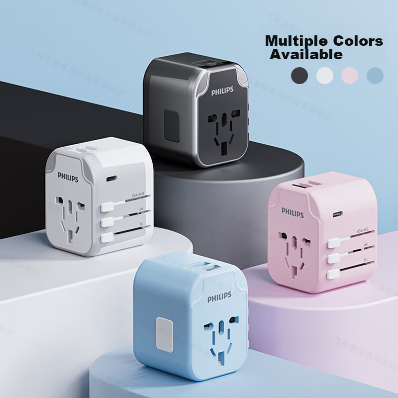 Philips International Travel Adapter/Foreign Travel Socket Converter/Compatible with UK, US, Australia, Germany, Japan, Singapore, South Korea, Hong Kong/2A1C17W Charging 1001A White