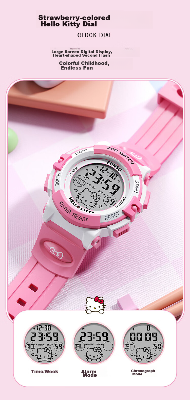 Hello Kitty Children's Watch for Ages 6-12, Time-Telling Electronic Watch for Girls, Cute Watch Specially Designed for Elementary School Students 7