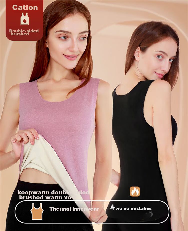 LangSha Women's Thermal Vest Slim Fit Autumn Seamless High Elastic Double-Sided Brushed Top Slimming Warm Underwear 1