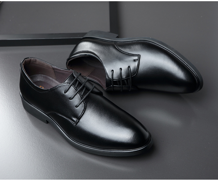 Poitulas Men's Lace-Up Business Casual Shoes, Korean-Style Trendy Soft Leather Wedding Formal Shoes for Men, 6633 Black, Size 38 11