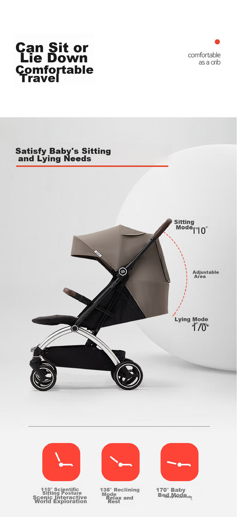 Gb Stroller, Can Sit And Lie Down, Pocket Car, Baby Walking Aid, Lightweight Foldable, Shock-Absorbing, Comfortable, Baby Stroller D850 8