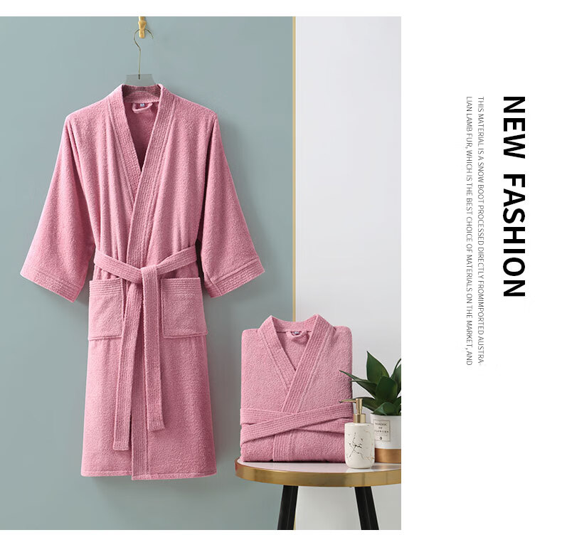 Xinya Pure Cotton Adult Unisex Bathrobe Soft Comfortable Home Robe Sleepwear Pink L 10