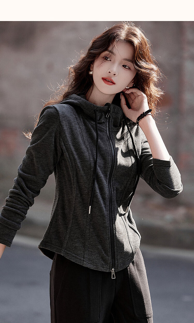 Dme [Young Version of Walking Out] Spring And Autumn Sporty Double-Zip Hooded Comfortable Slimming Treasure Women's Top 16