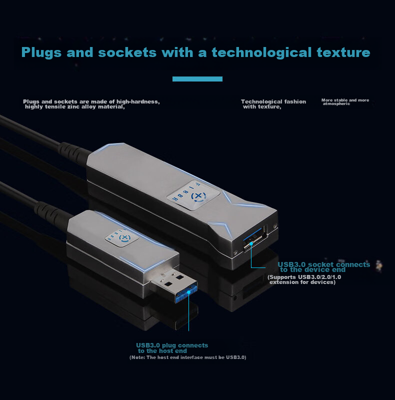 FIBBR Extension Series Fiber Optic USB 3.0 Male to Female High-Speed Extension Cable 10 Meters, High-End Audiophile External Device Signal Amplification Connection Cable Engineering Version, Silver 6