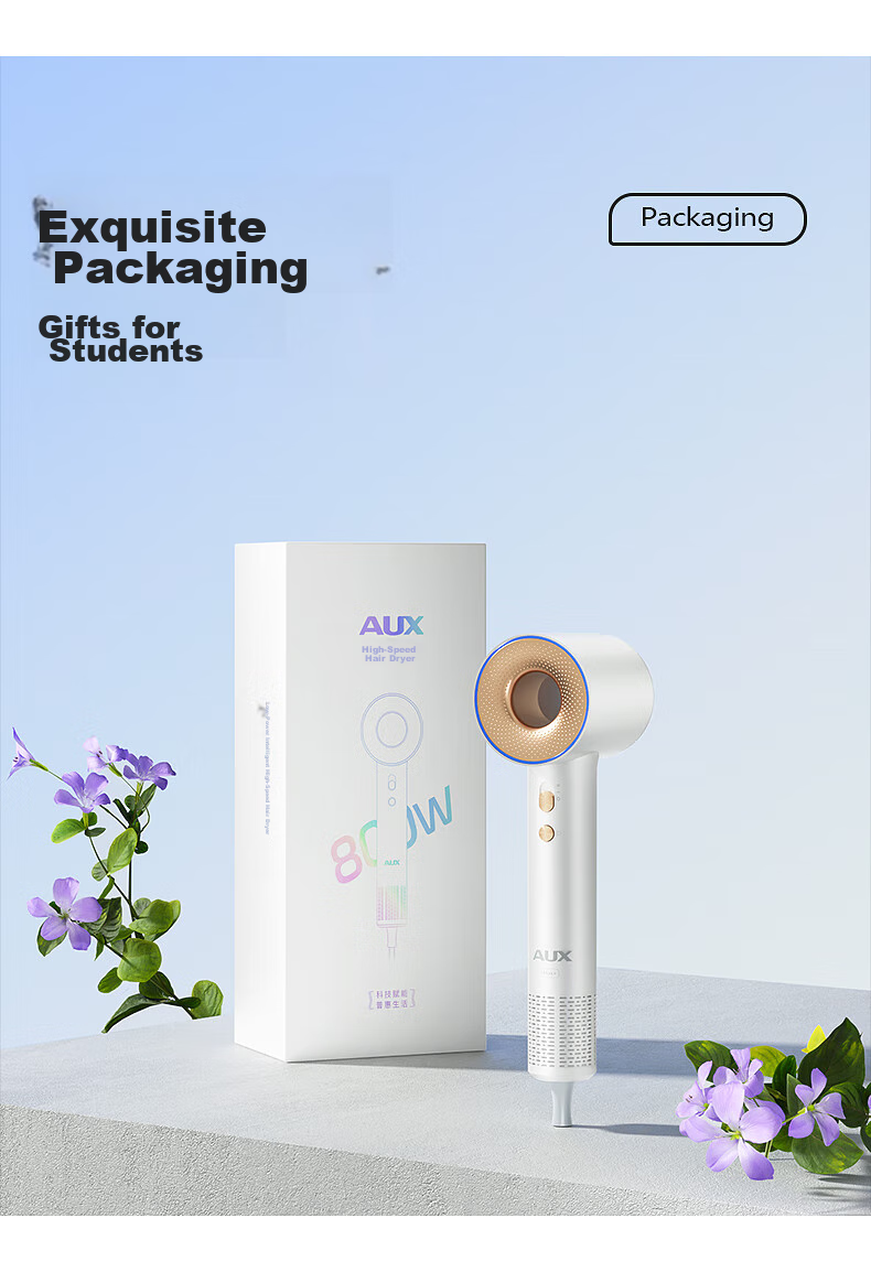 AUX High-Speed Hair Dryer, 800W, Low Power for Dormitory Use, Essential for College Students, Hair Protection with Negative Ions, 1200W Or Less, Bladeless, Powerful Airflow, Quick-Drying Electric Hair Dryer 26