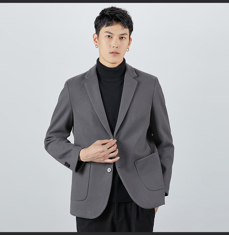 ROMON Wool Suit Jacket for Men, Autumn And Winter Business Casual Thick Coat, Men's Outerwear, 85XF Black 3XL 9