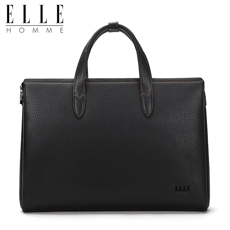 ELLE HOMME Men's Business Briefcase, Luxury Top-Grain Leather Handbag, Large Capacity Laptop Bag for Men EA188215810 Black