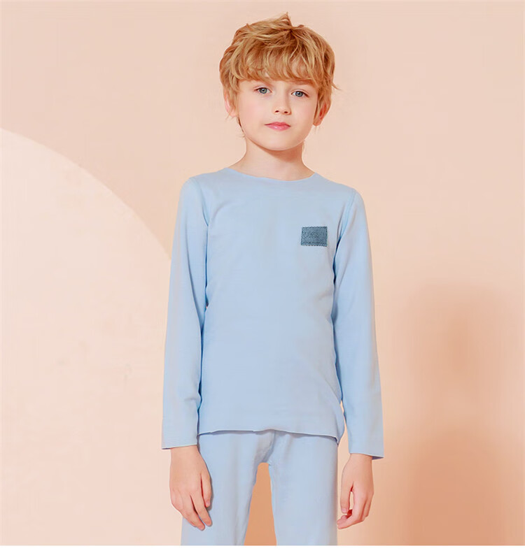 LangSha Children's Thermal Underwear, Boys' Autumn And Winter Round Neck Base Layer Pajamas, Elastic Autumn Top And Pants, for Older Children, Set of 120 20