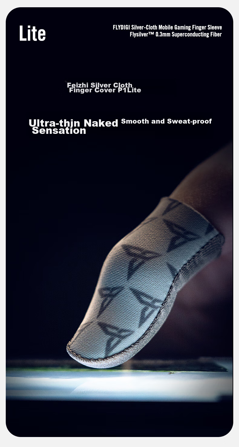 Flydigi P1 Lite Silver Cloth Gaming Finger Sleeves, Ultra-Thin Bare-Feel, Non-Slip Sweatproof Finger Covers, Esports Gaming Accessories for Mobile Phones And Tablets, PUBG Assistant 1