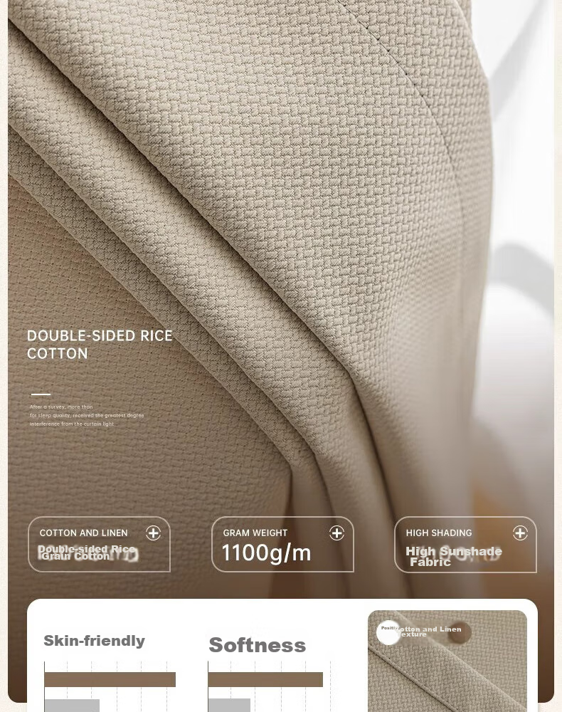 Ali Cotton Linen Cream-Colored Curtains, Japanese Style for Living Room And Bedroom, High Light-Blocking, Heat-Insulating, Sun-Protective, with Hooks, Width 2.0 Meters * Height 2.2 Meters 4