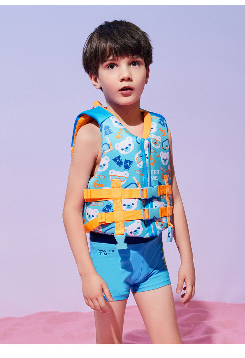 WATERTIME / Shuichuan Children's Buoyancy Aid, Swimming And Snorkeling Vest, Inflatable-Free Padded Buoyancy Cotton Vest, Colorful Bear Design, Size S 14