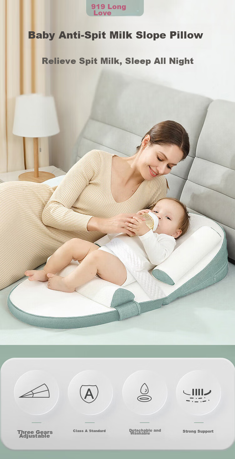 9I9 Baby Anti-Reflux Ramp Pillow, Newborn Breastfeeding Pillow, Auxiliary Feeding Pillow, Light Oxygen Green, 0-36 Months 1