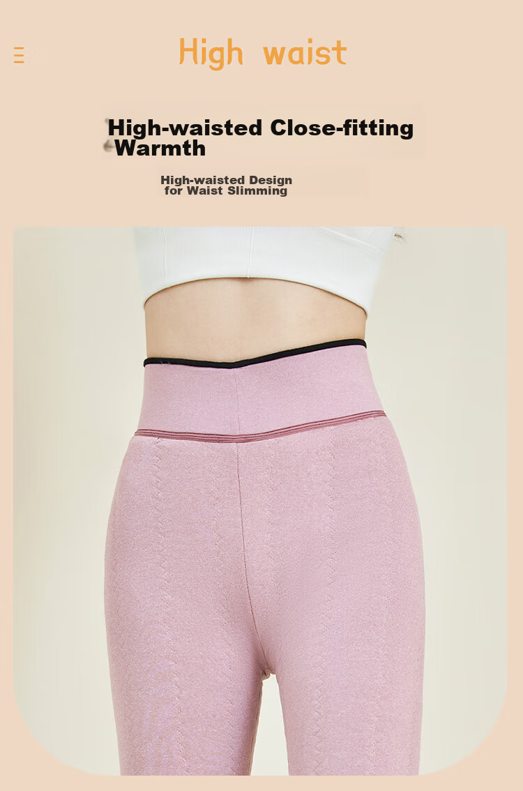 LangSha 100% Wool Cotton Pants for Women, Winter Fleece-Lined Thick High-Waist Plus-Size Leggings, Northeastern Style Warm Base Layer Pants 9