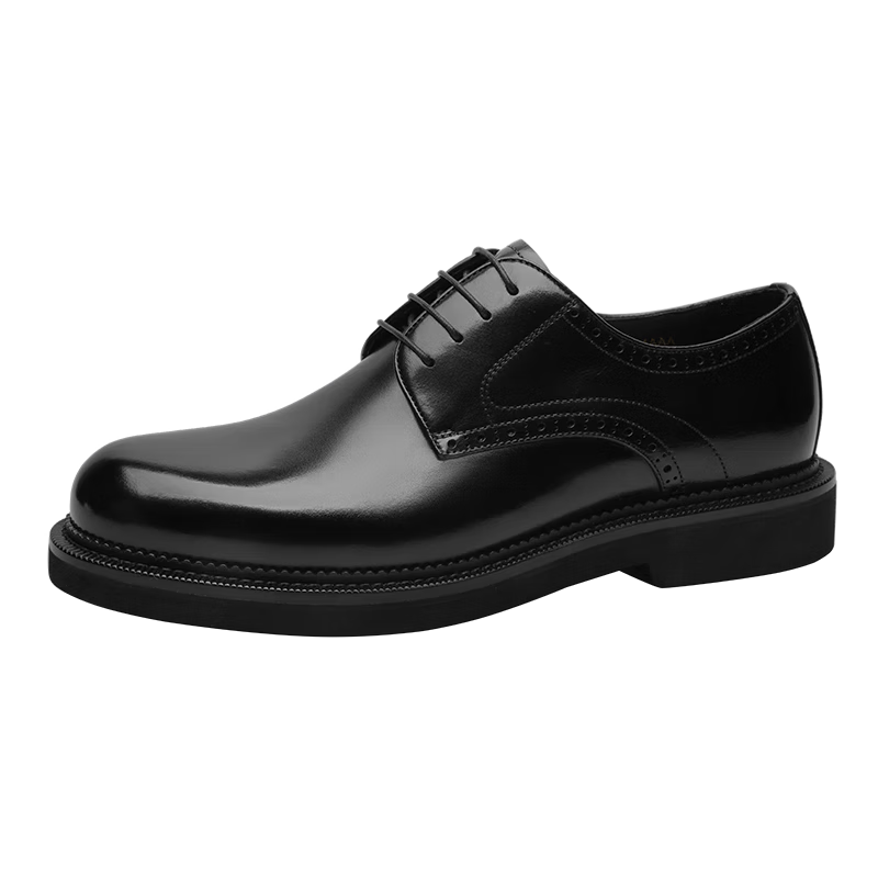 Goldlion Men's Business Formal Leather Shoes, Wedding Banquet Shoes, Color-Blocking Craftsmanship, Retro Derby Shoes G521330064AAA Black Size 37