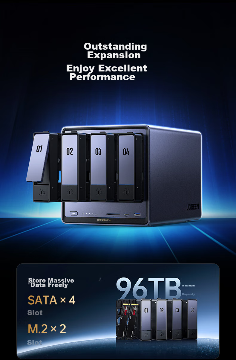 UGREEN Private Cloud DXP4800 Plus, 8GB RAM, Four-Bay 10 Gigabit NAS Network Storage Server, Home Personal Hard Drive, AI Photo Album File Data Backup, Compatible with IPhone 18 9