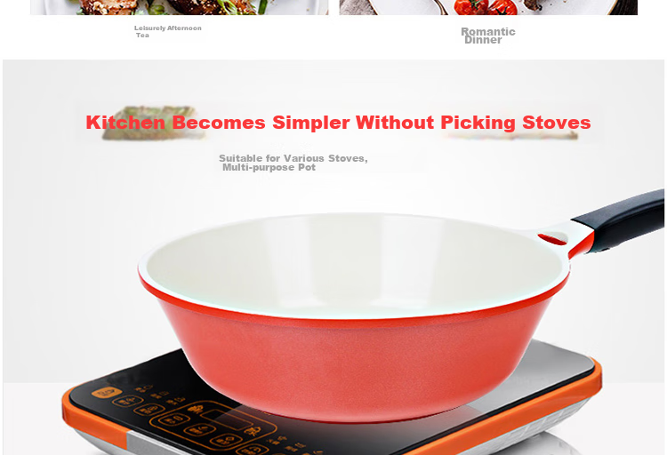 LOCK&LOCK Colorful Low-Oil Non-Stick Frying Pan with Salt Flat Bottom Ceramic Pan for Induction And Gas Stoves, Red, 28cm 6