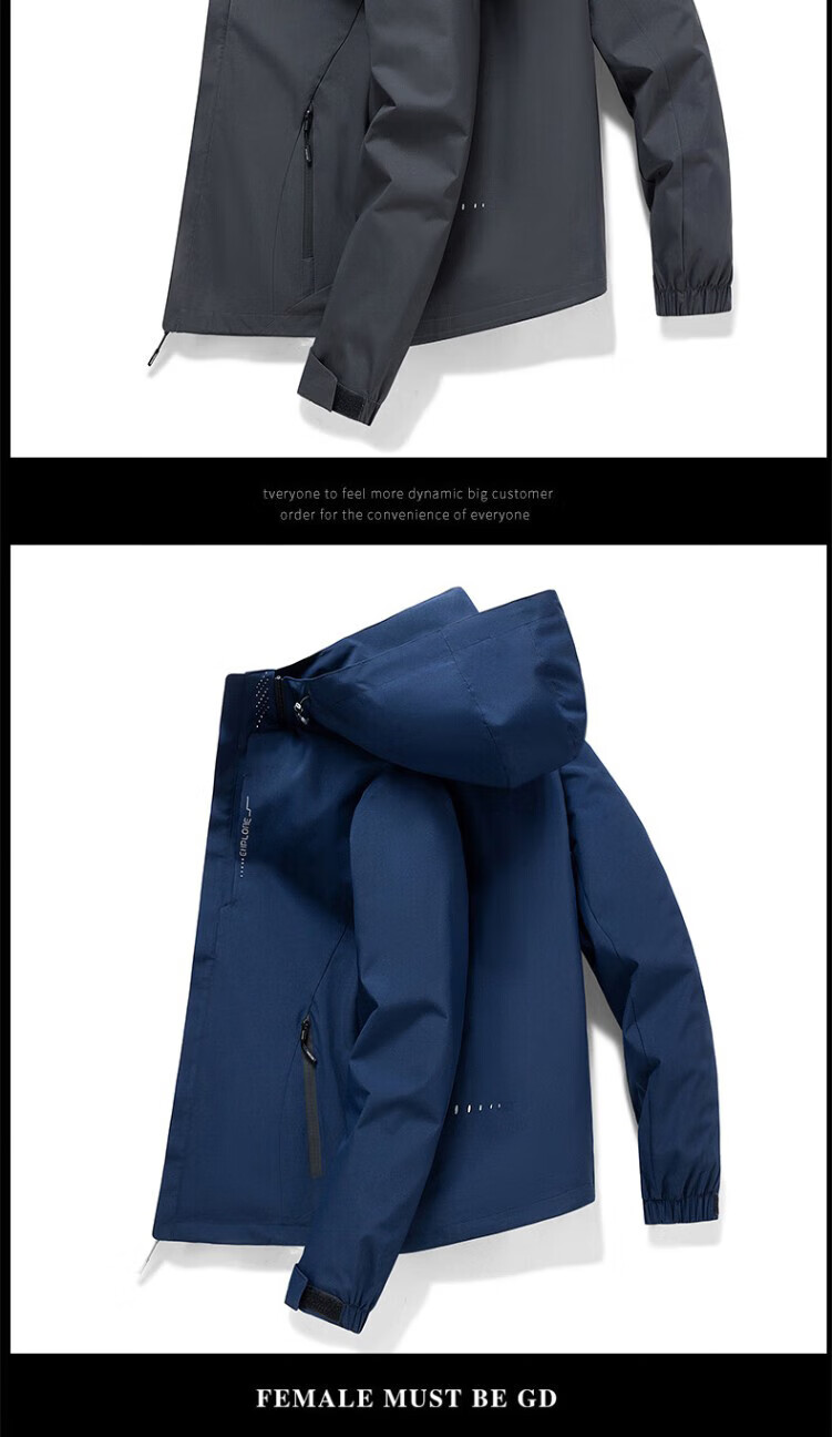 Jeanswest Men's Outdoor Sports Jacket Autumn Winter Waterproof Hooded Long Sleeve Mountaineering Coat Black 2XL 1