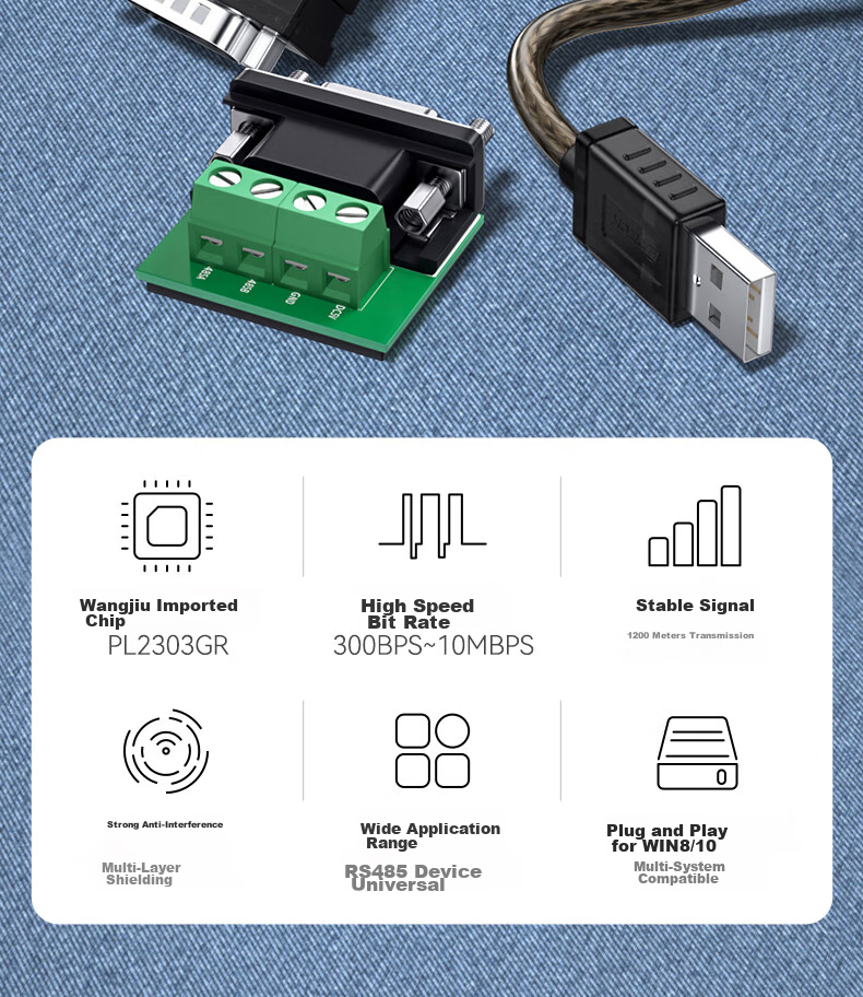 DTECH USB to RS485 Serial Cable, 9-Pin Adapter for COM Port, Debugging Cable for Laptops to Connect Attendance Machines, Barcode Scanners, And Tax Control Devices, 0.5 Meter IOT5072 2